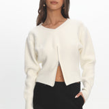 Karisa Zipper Hem Knit Top Cream