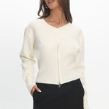 Karisa Zipper Hem Knit Top Cream