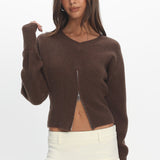 Karisa Zipper Hem Knit Top Mocha