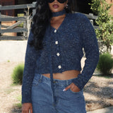 She's Good Button-Up Knit Top Navy