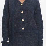 She's Good Button-Up Knit Top Navy