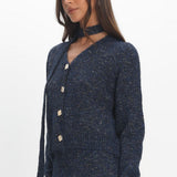 She's Good Button-Up Knit Top Navy