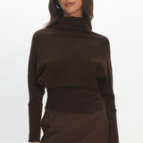 Zyah Turtleneck Knit Sweater Chocolate