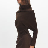 Zyah Turtleneck Knit Sweater Chocolate