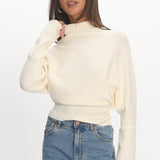 Zyah Turtleneck Knit Sweater Cream
