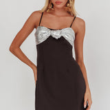 Sweet Caroline Sequin Twist Mini Dress Black/Silver