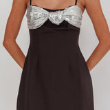 Sweet Caroline Sequin Twist Mini Dress Black/Silver