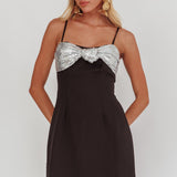 Sweet Caroline Sequin Twist Mini Dress Black/Silver