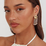 Alina Hammered Circle Tassel Earrings Gold Pearl