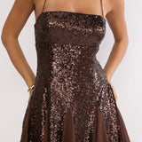 Belora Halterneck Godet Hem Mini Dress Dk Brown