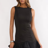 Chandelia Accordion Pleat Frill Mini Dress Black