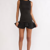 Chandelia Accordion Pleat Frill Mini Dress Black