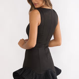 Chandelia Accordion Pleat Frill Mini Dress Black