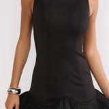Chandelia Accordion Pleat Frill Mini Dress Black