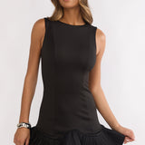 Chandelia Accordion Pleat Frill Mini Dress Black