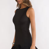 Chandelia Accordion Pleat Frill Mini Dress Black