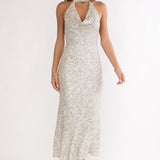 Sky Of Diamonds Backless Midi Dress Sequin Silver