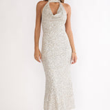 Sky Of Diamonds Backless Midi Dress Sequin Silver