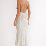 Sky Of Diamonds Backless Midi Dress Sequin Silver