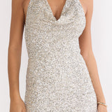 Sky Of Diamonds Backless Midi Dress Sequin Silver