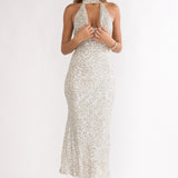 Sky Of Diamonds Backless Midi Dress Sequin Silver