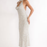 Sky Of Diamonds Backless Midi Dress Sequin Silver
