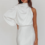 Can't Compete One Sleeve Mini Dress Off White