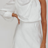 Can't Compete One Sleeve Mini Dress Off White