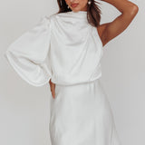 Can't Compete One Sleeve Mini Dress Off White