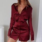 Lisbeth Collared Shirt Dress Burgundy