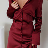 Lisbeth Collared Shirt Dress Burgundy