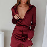 Lisbeth Collared Shirt Dress Burgundy