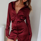Lisbeth Collared Shirt Dress Burgundy