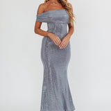 Kailey Off-Shoulder Maxi Dress Spangle Silver