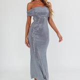 Kailey Off-Shoulder Maxi Dress Spangle Silver