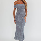 Kailey Off-Shoulder Maxi Dress Spangle Silver