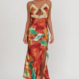 Saga Bust Keyhole Satin Maxi Dress Green