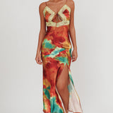 Saga Bust Keyhole Satin Maxi Dress Green