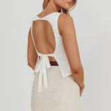Lyre Song Backless Sleeveless Top White