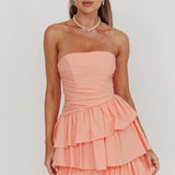 Destini Strapless Layered Frill Mini Dress Blush
