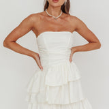 Destini Strapless Layered Frill Mini Dress Off White