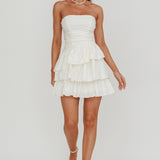 Destini Strapless Layered Frill Mini Dress Off White