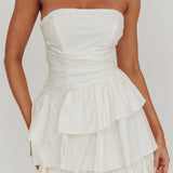 Destini Strapless Layered Frill Mini Dress Off White