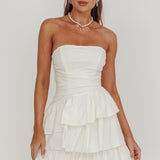 Destini Strapless Layered Frill Mini Dress Off White
