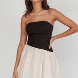 Marzipan Strapless Contrast Mini Dress Black Cream