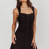 High Tide Buttoned Textured Mini Dress Black