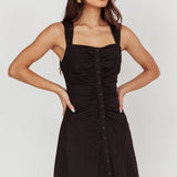 High Tide Buttoned Textured Mini Dress Black