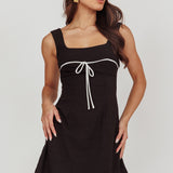 Doves Contrast Bow Mini Dress Black
