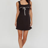 Doves Contrast Bow Mini Dress Black