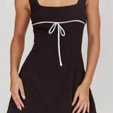Doves Contrast Bow Mini Dress Black